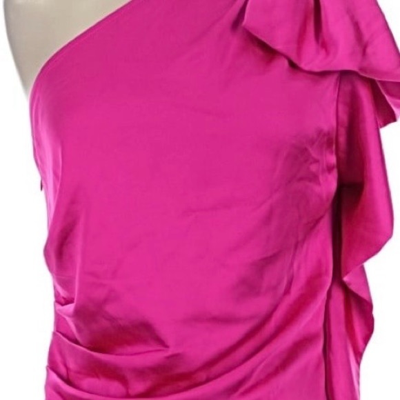 Express Tops - Express One-Shoulder Ruffle Top in Fuchsia